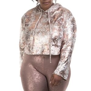 Lola Getts Crop Hoodie 14/16 Metallic Stretch Rose Gold Pullon Active Athleisure